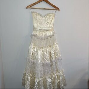 Gunne Sax Dead Stock New Strapless Lace Gown Ivory Victorian Size 3